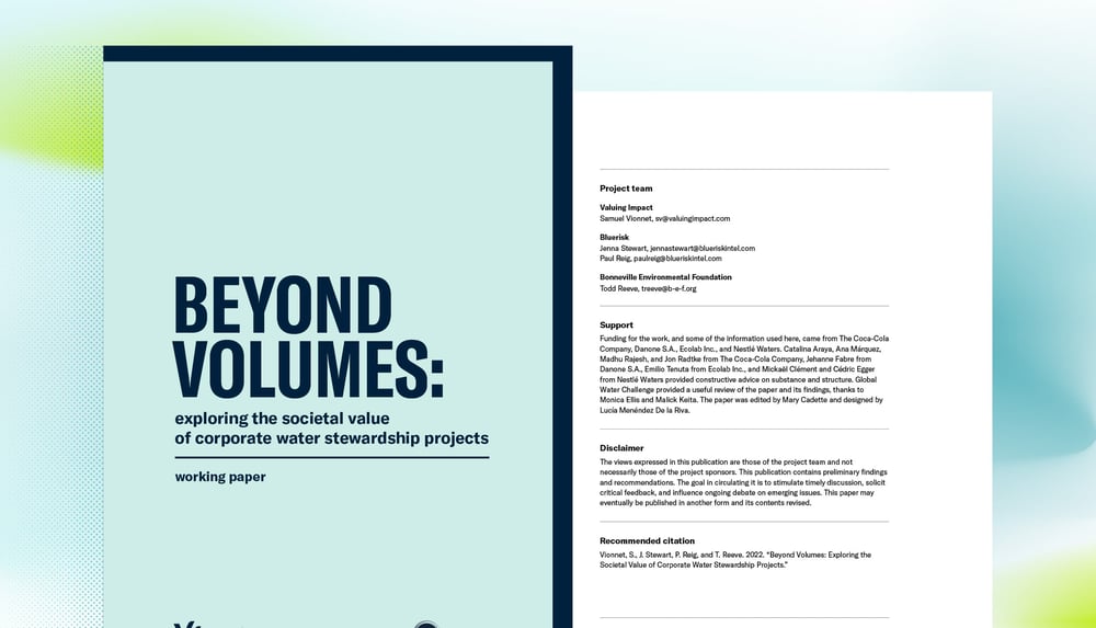 Beyond Volumes: Exploring the Societal Value of Corporate Water Stewardship Projects.