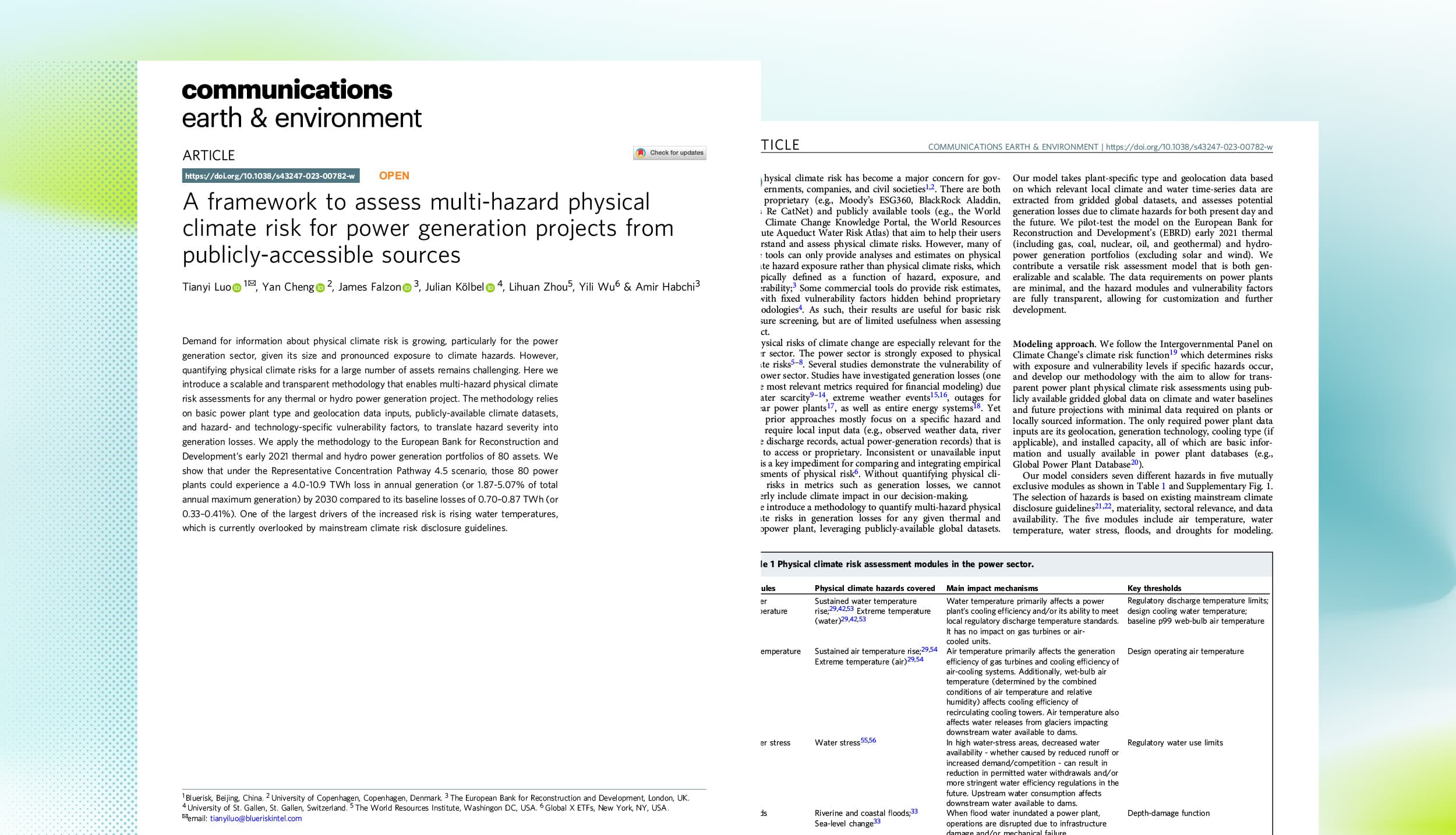 A framework to assess multi-hazard physical climate risk for power generation projects from publicly-accessible sources
